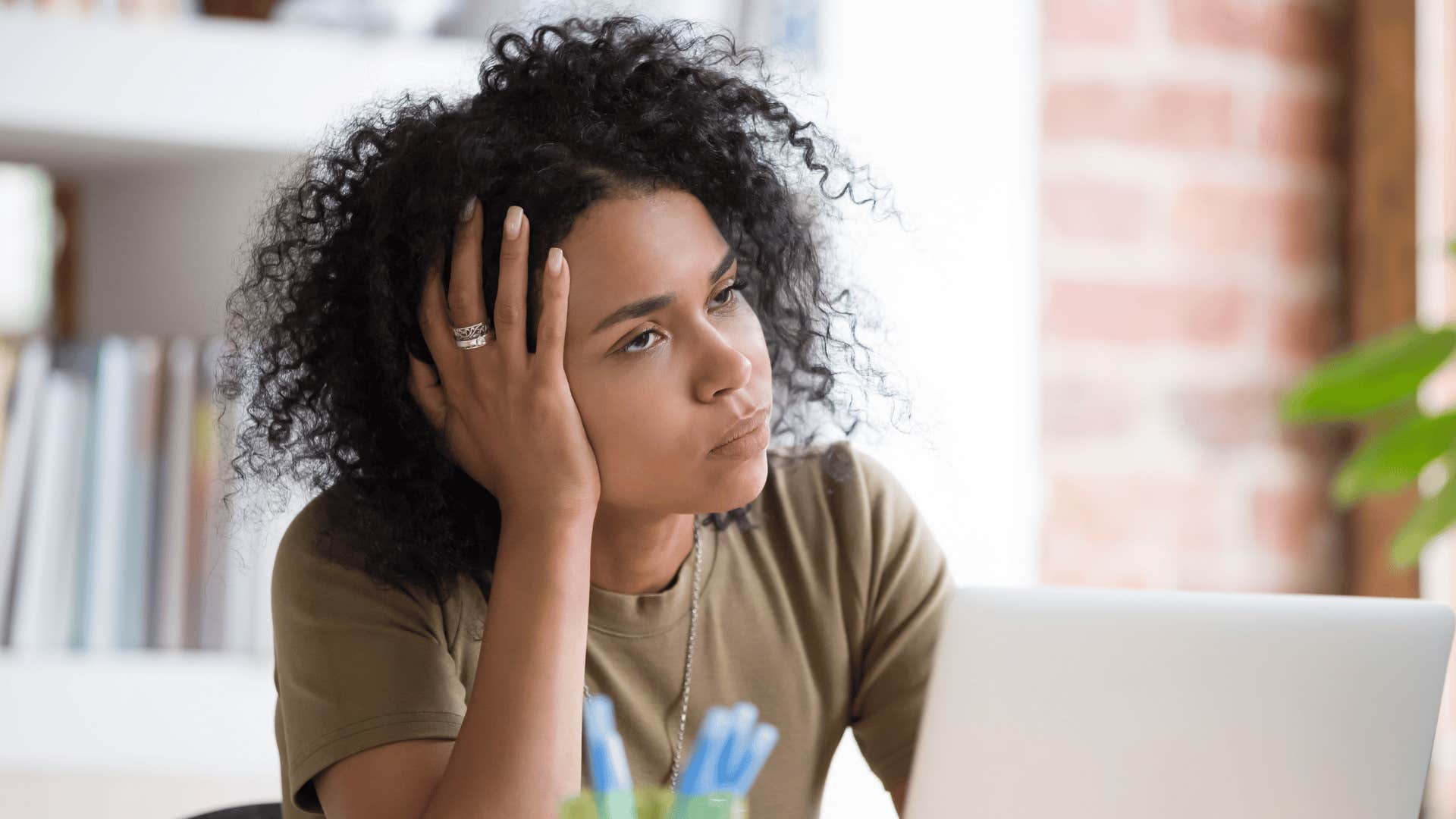 depressed woman at work