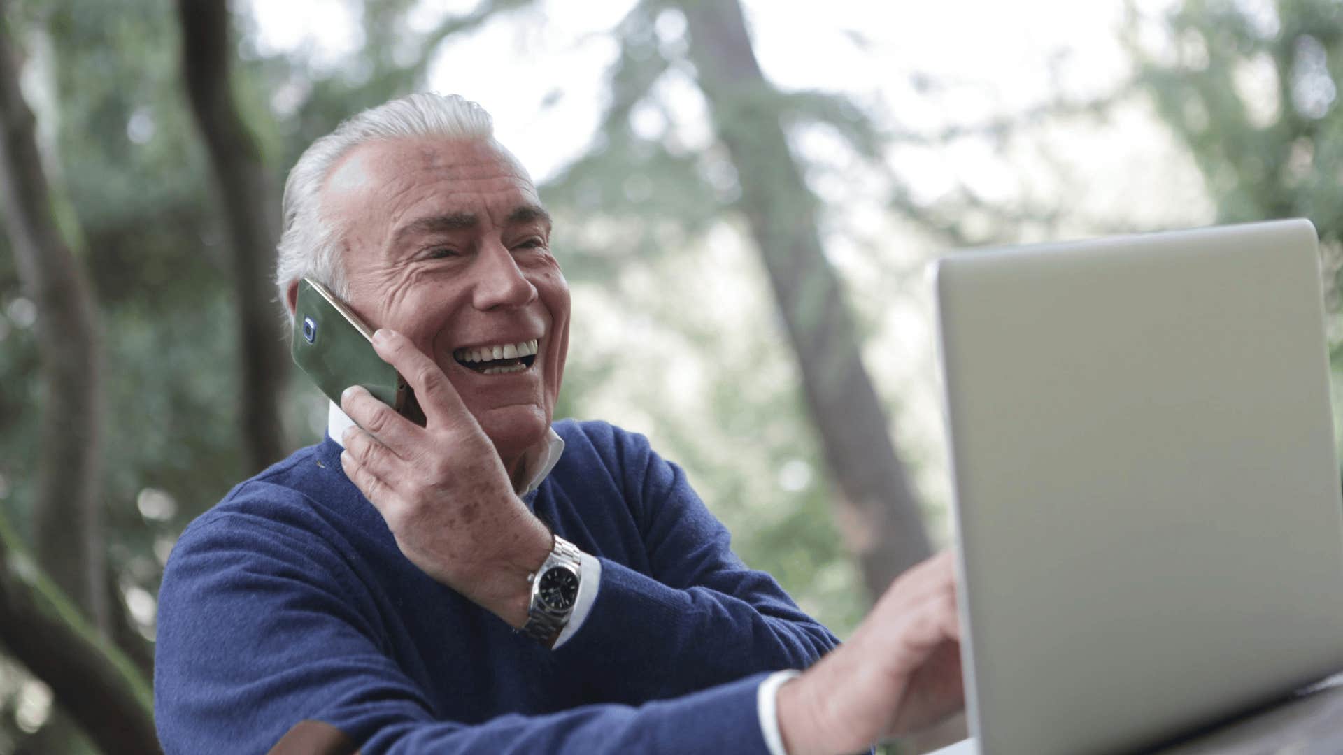 older man on phone