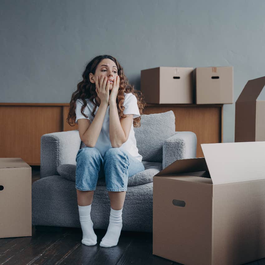 Stressed woman moving