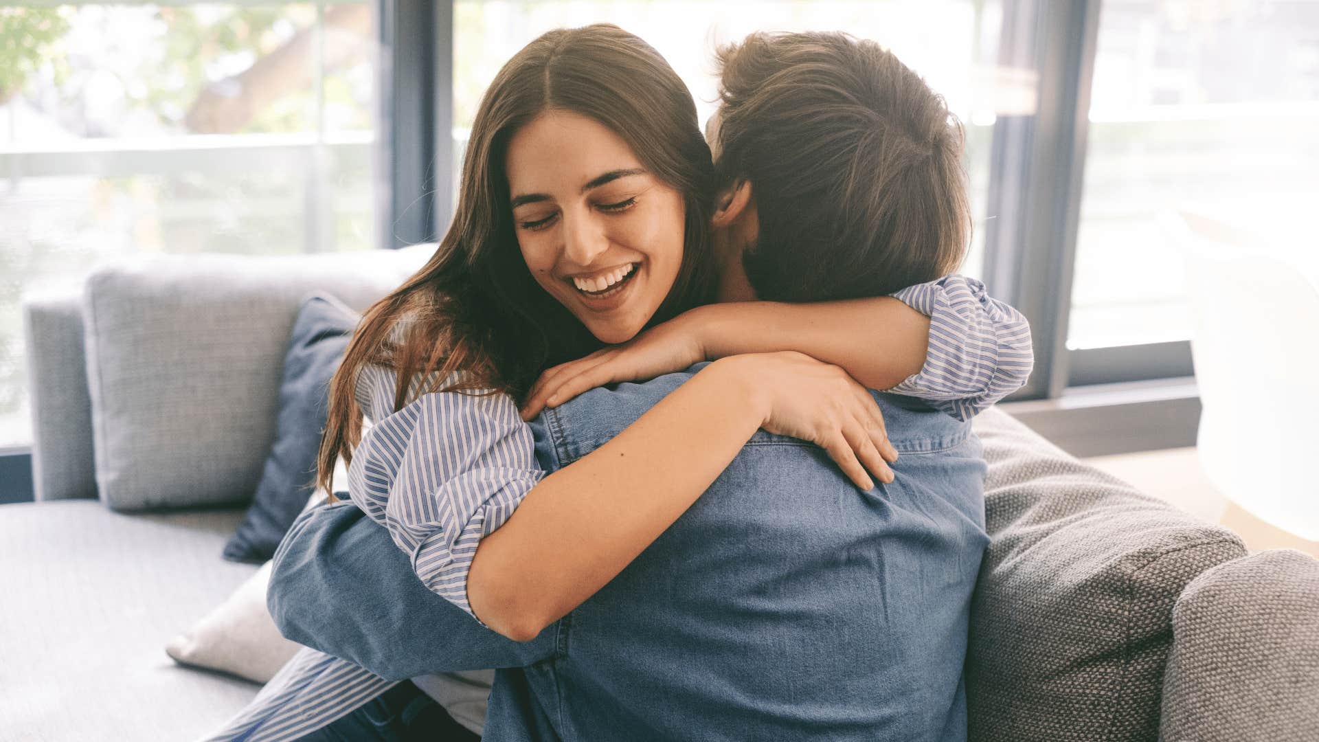 woman and man hugging