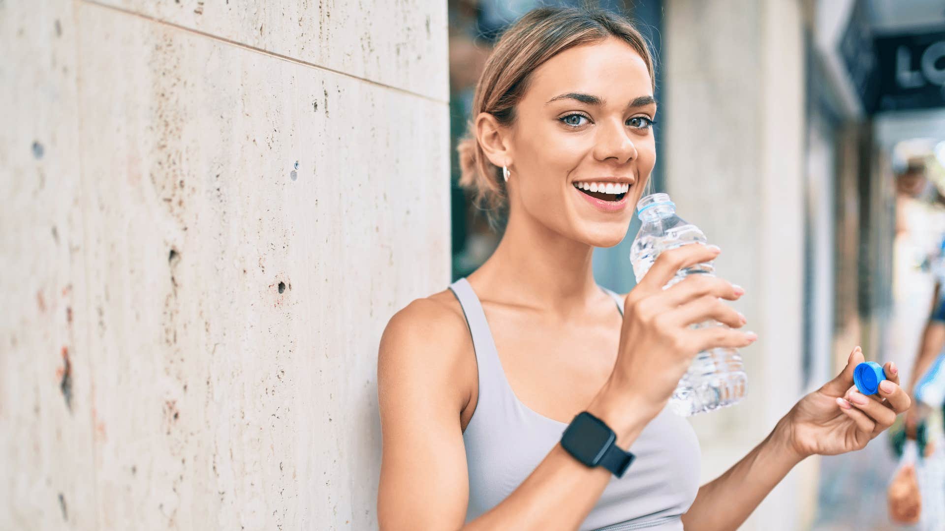 young woman exercising at school without gym uniforms