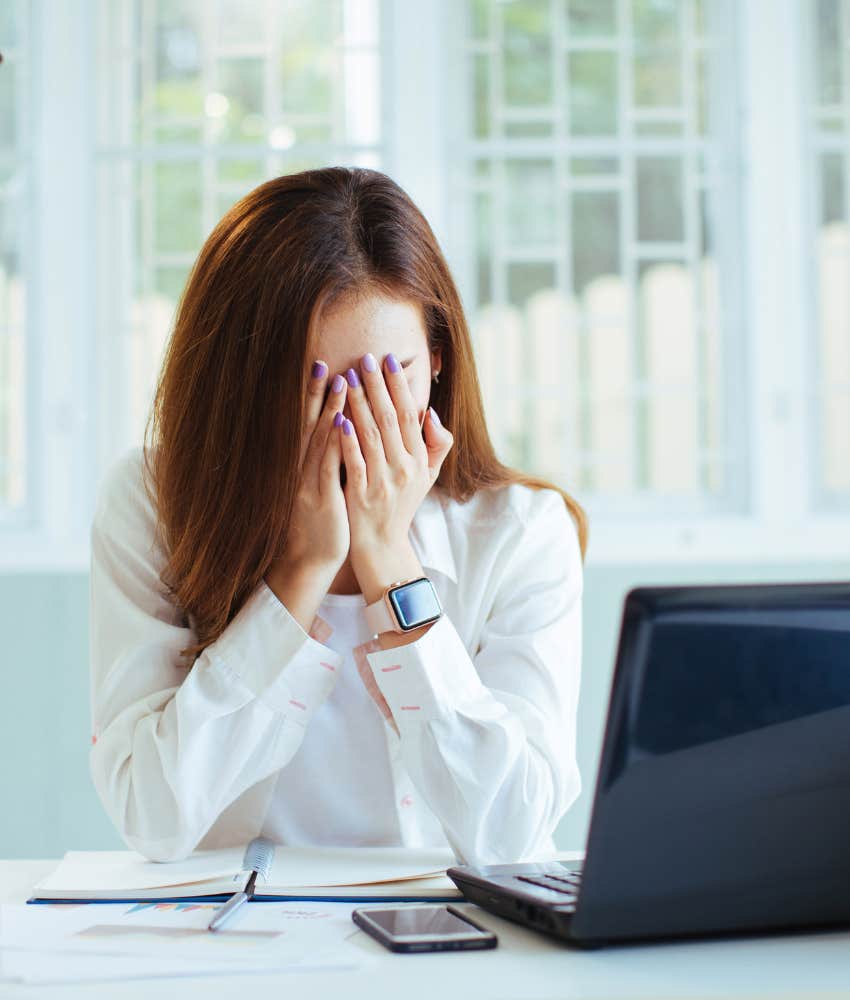 unhappy worker forced to go back into the office