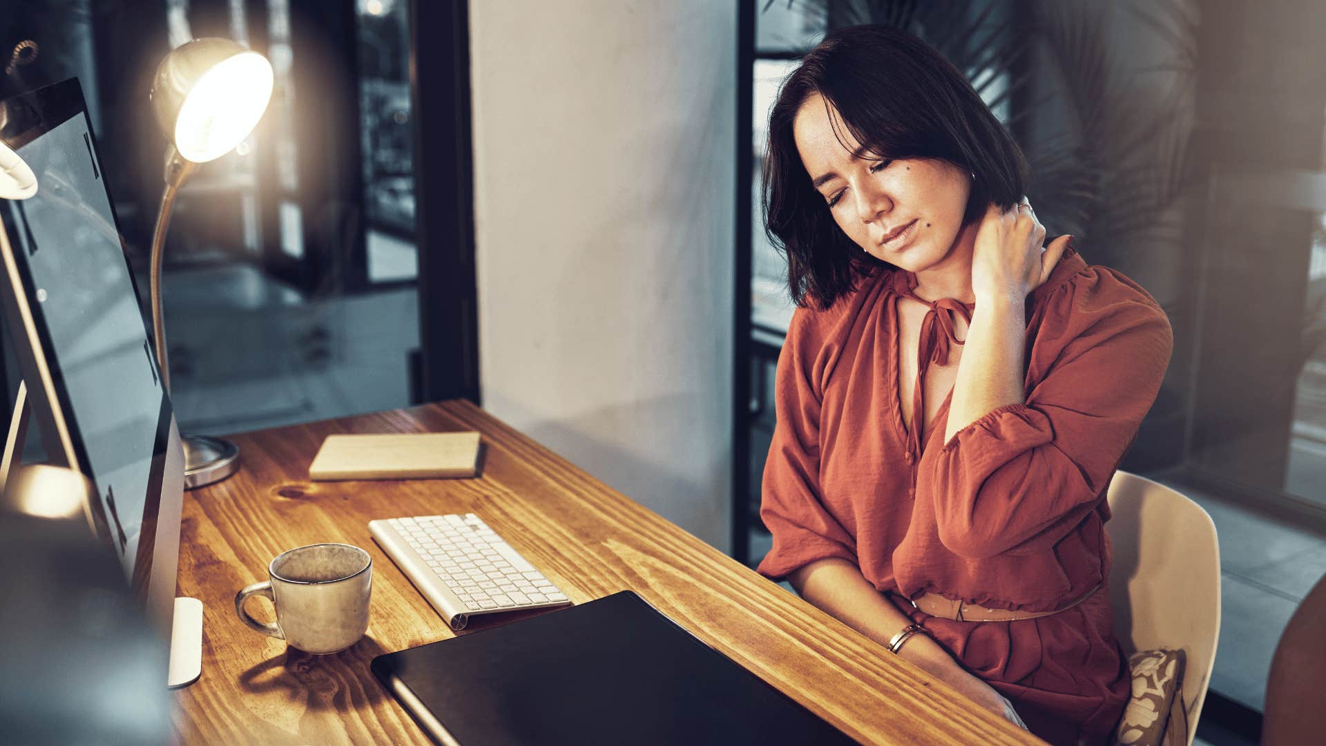 stressed out woman at computer 