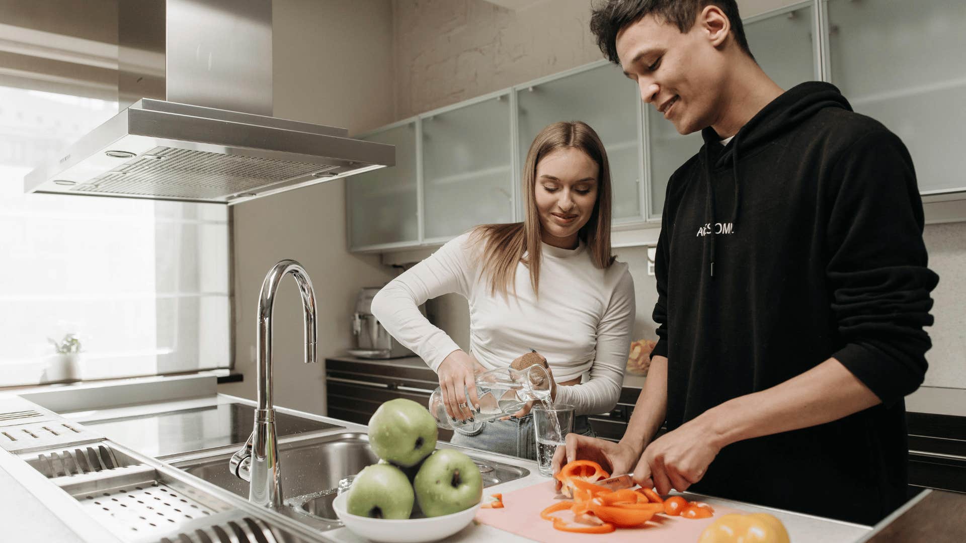 couple cooking together