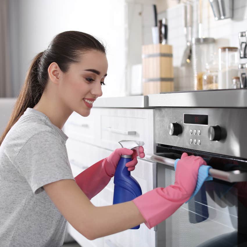 Woman with more household responsibilities cleaning