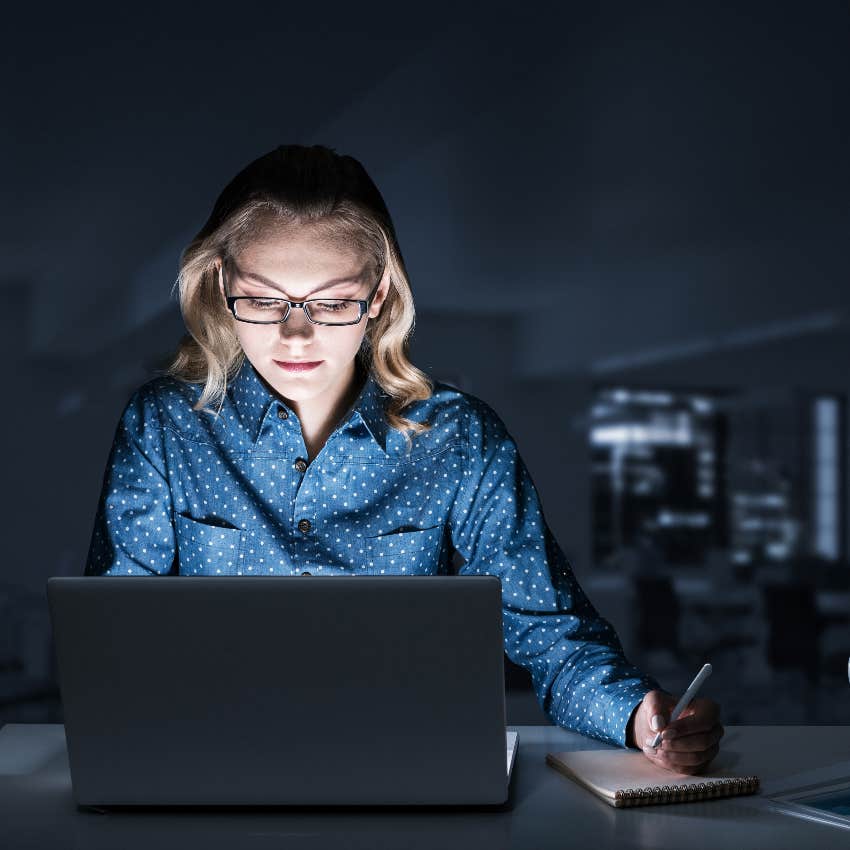 Woman working late