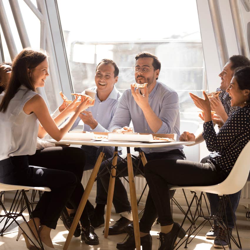 work team enjoying lunch together