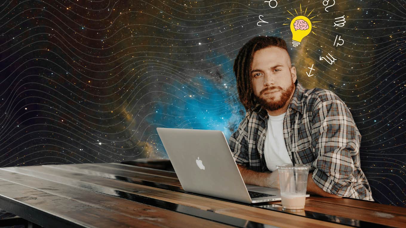 man working at laptop with zodiac signs highest IQs