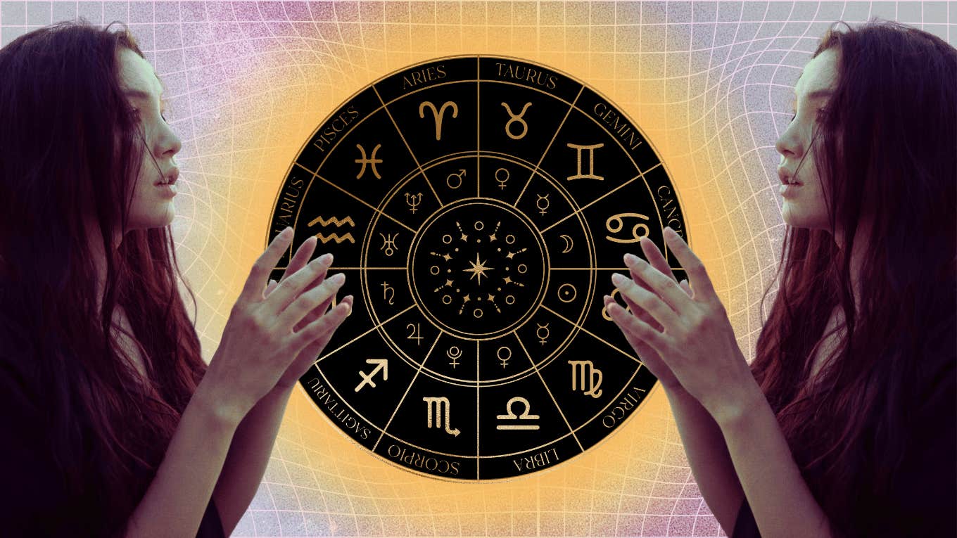 woman in front of zodiac signs beginning new life cycle after eclipse