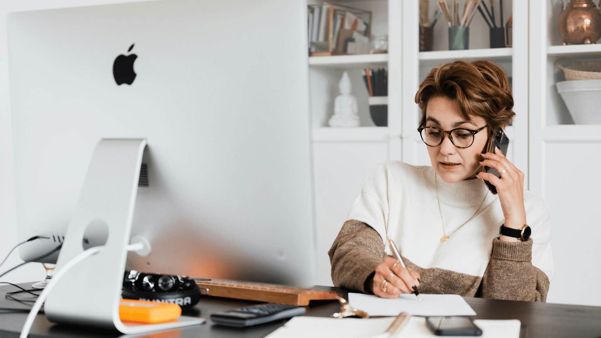 woman working in a cozy home office