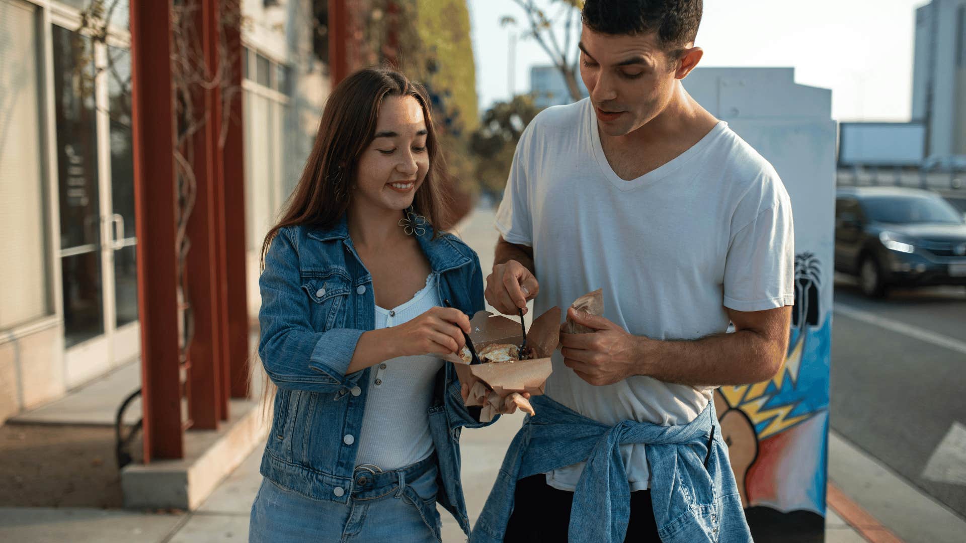 couple sharing a snack together