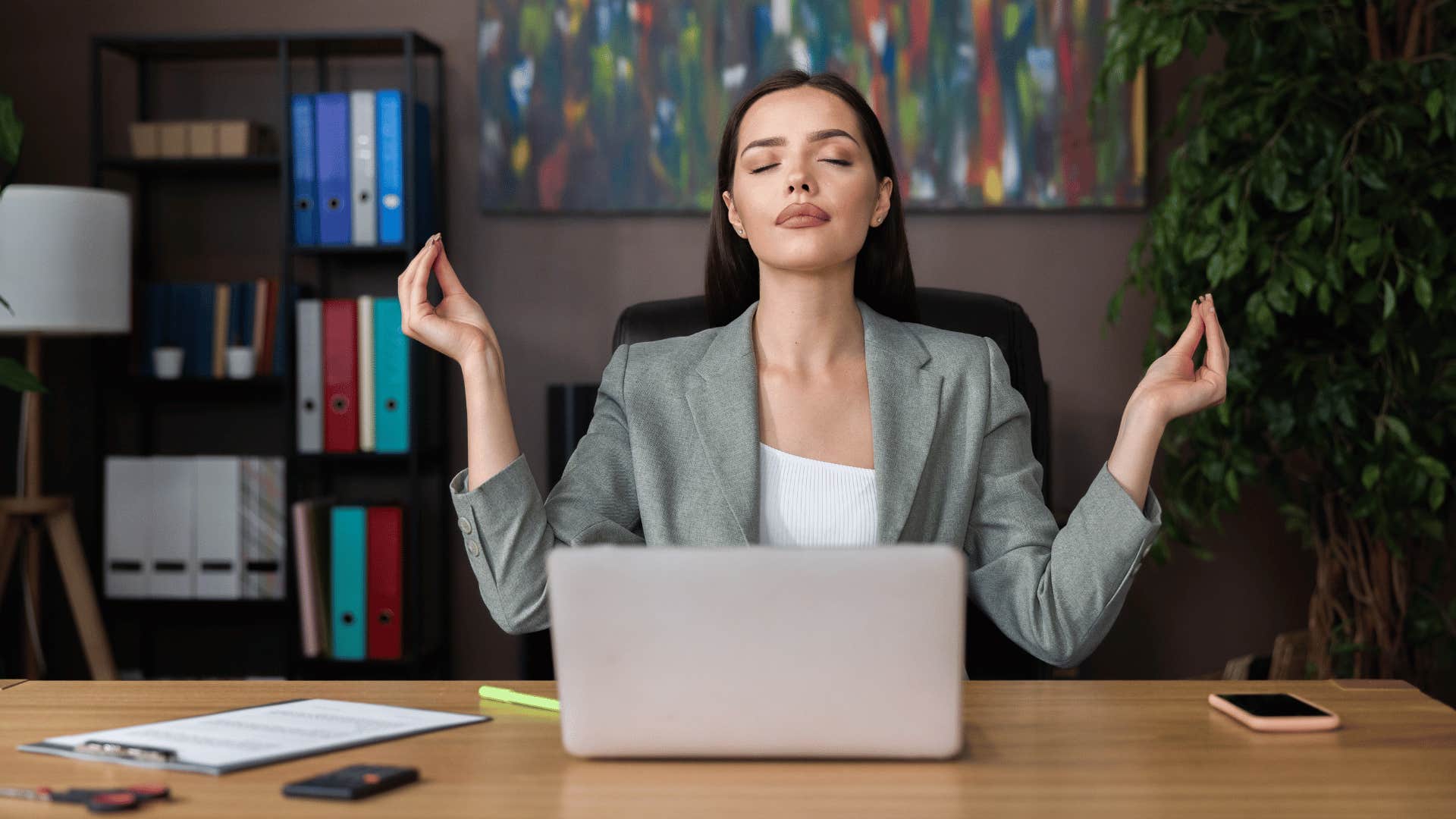 professional woman calm at desk