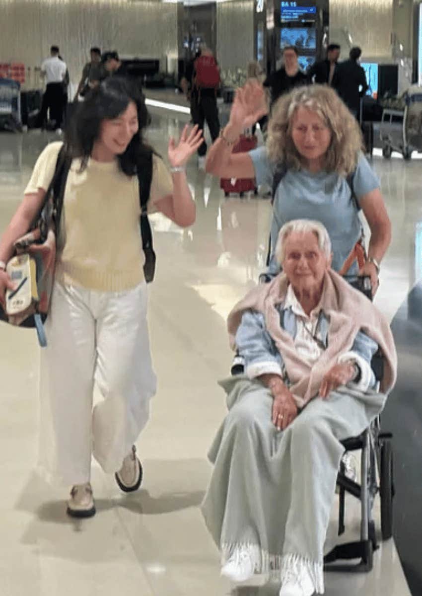 author, author's mom, and caregiver arrive in airport