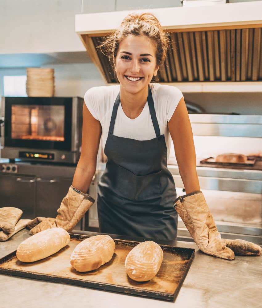 bakery owner with freshly made bread