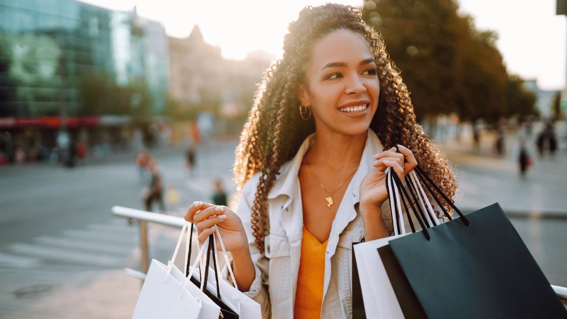 woman shopping and smiling 