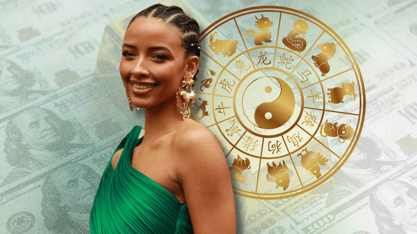 smiling woman with chinese zodiac signs attracting financial success november 11-17, 2024