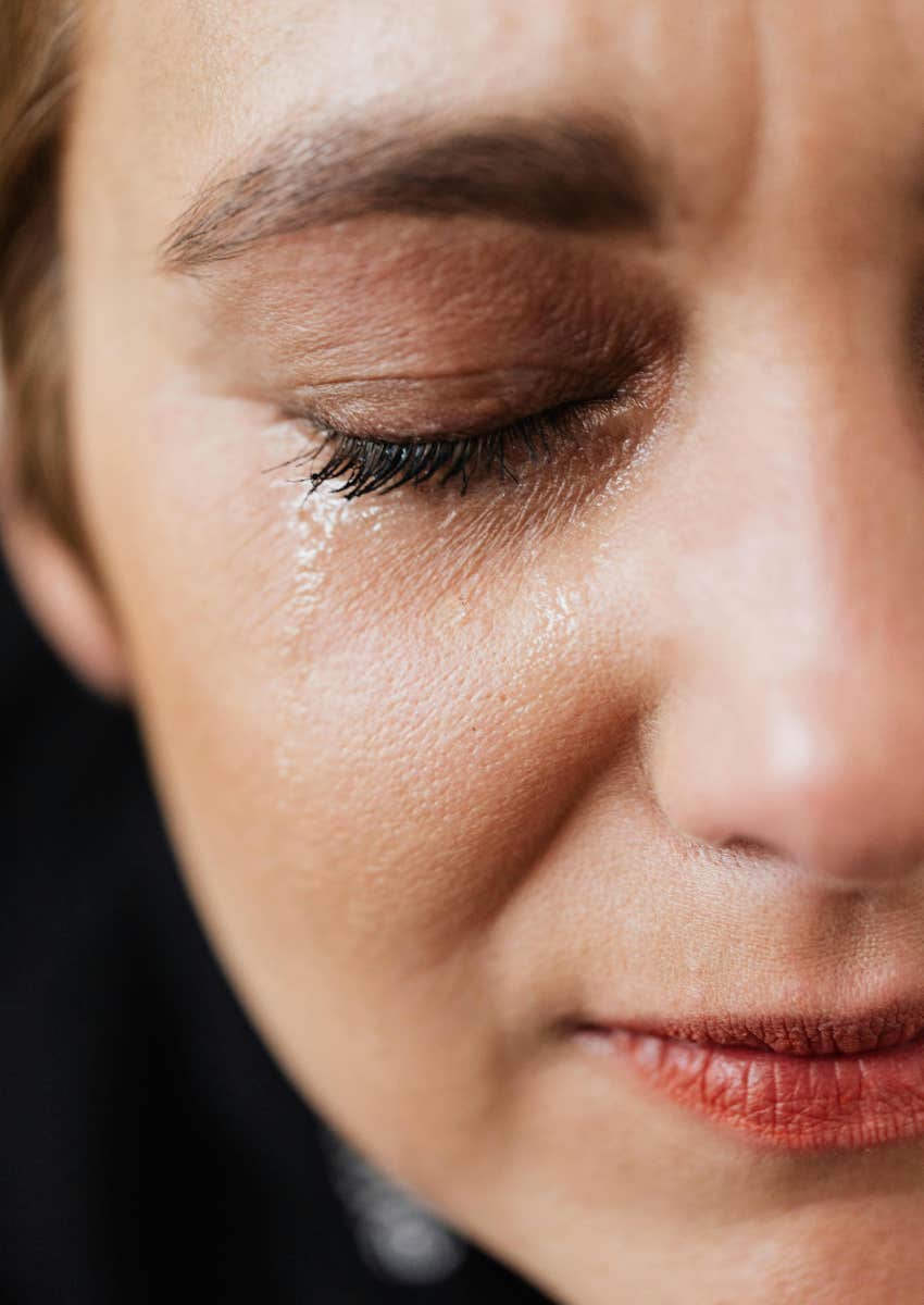 close up of crying woman