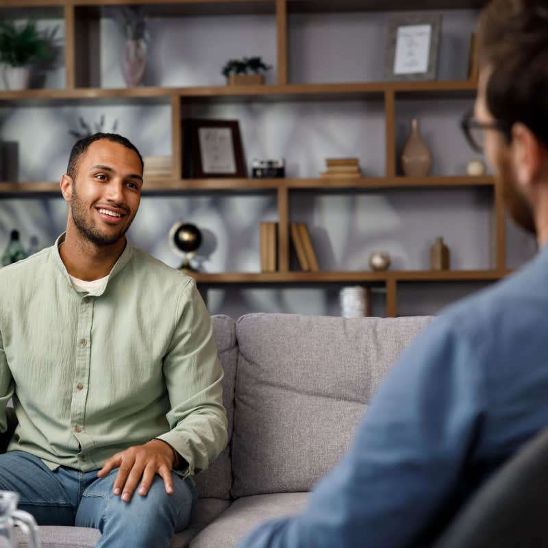 man sitting in therapy