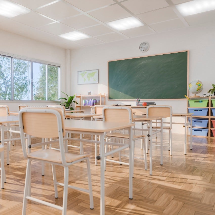 Empty classroom with no decorations