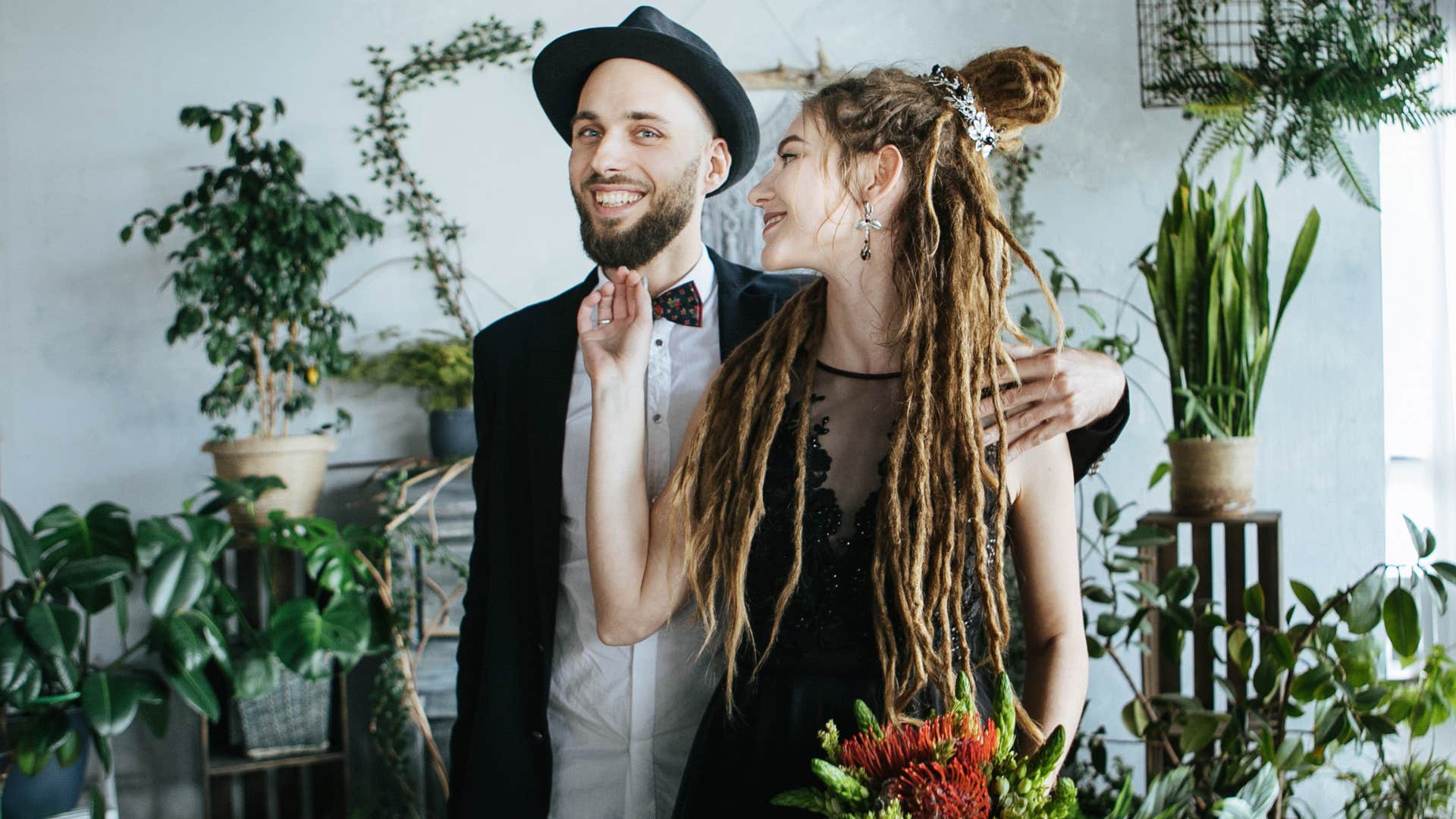 Couple smiling during their wedding