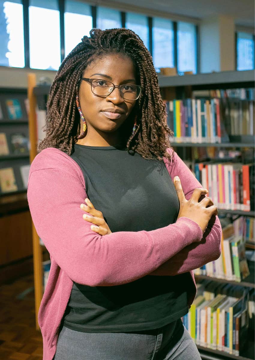 female librarian posing