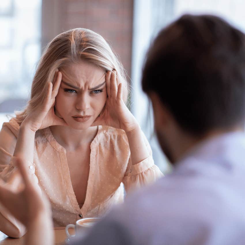 frustrated woman staring at man