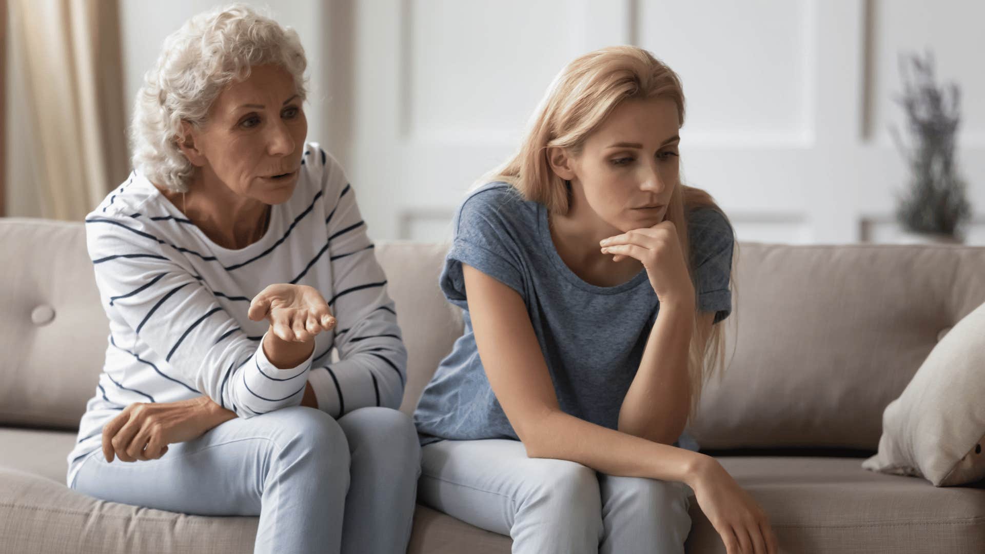 grandparent trying to talk to granddaughter while she ignores them