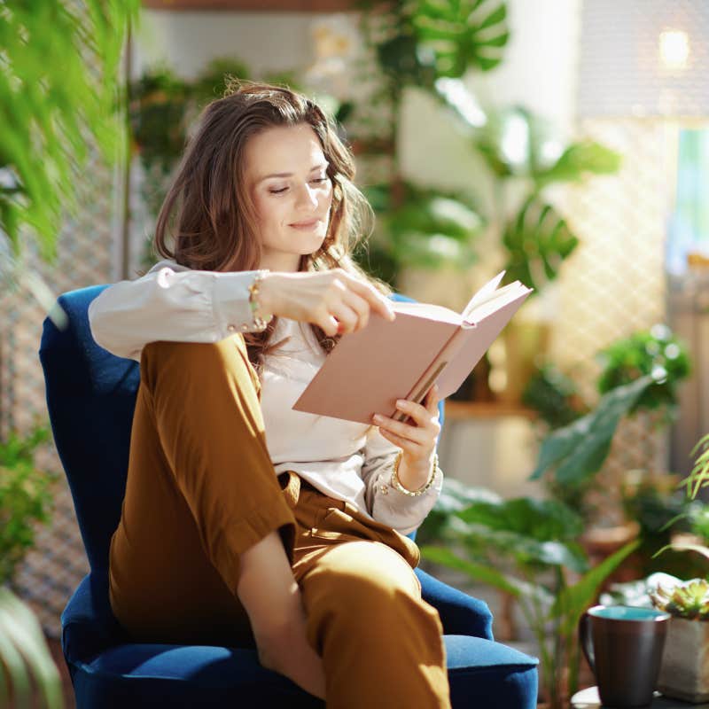 woman reading book