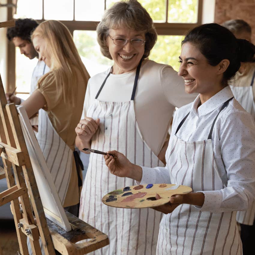 happy group in a painting class