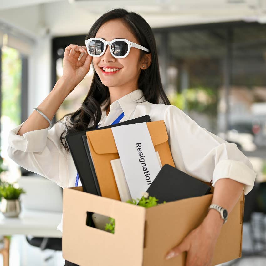 Happy worker quit her job