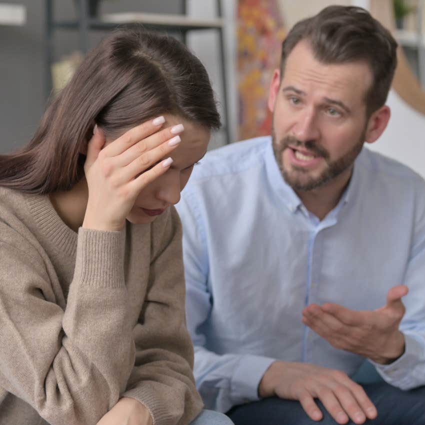 Husband arguing with his wife because she didn't make him breakfast