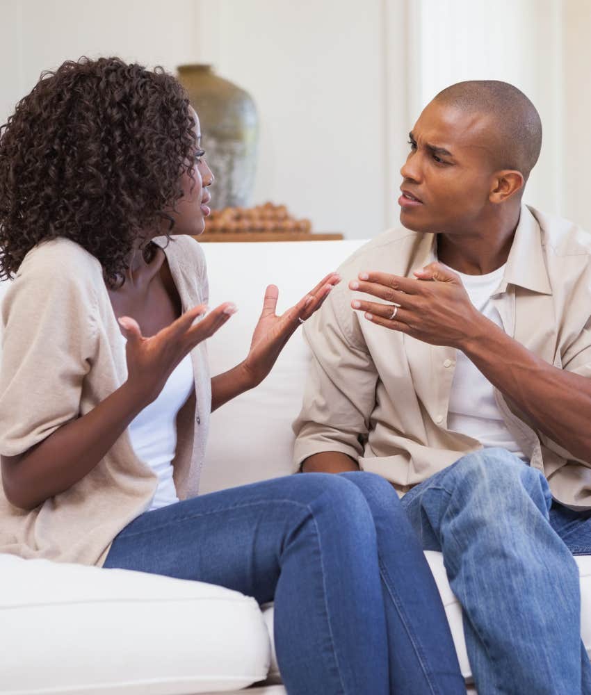 engaged couple having a disagreement