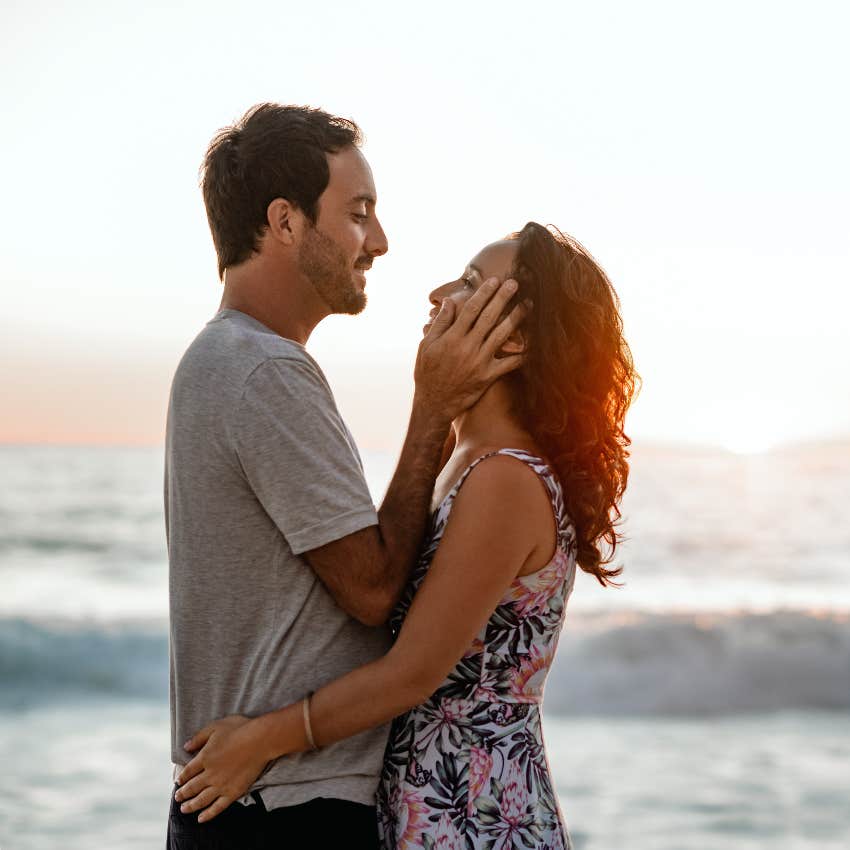 Man looking into the eyes of the woman he loves