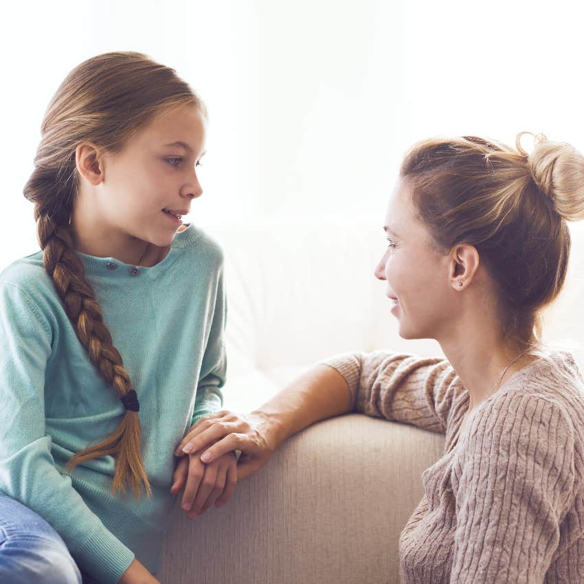 Mom and daughter talking about her birthday