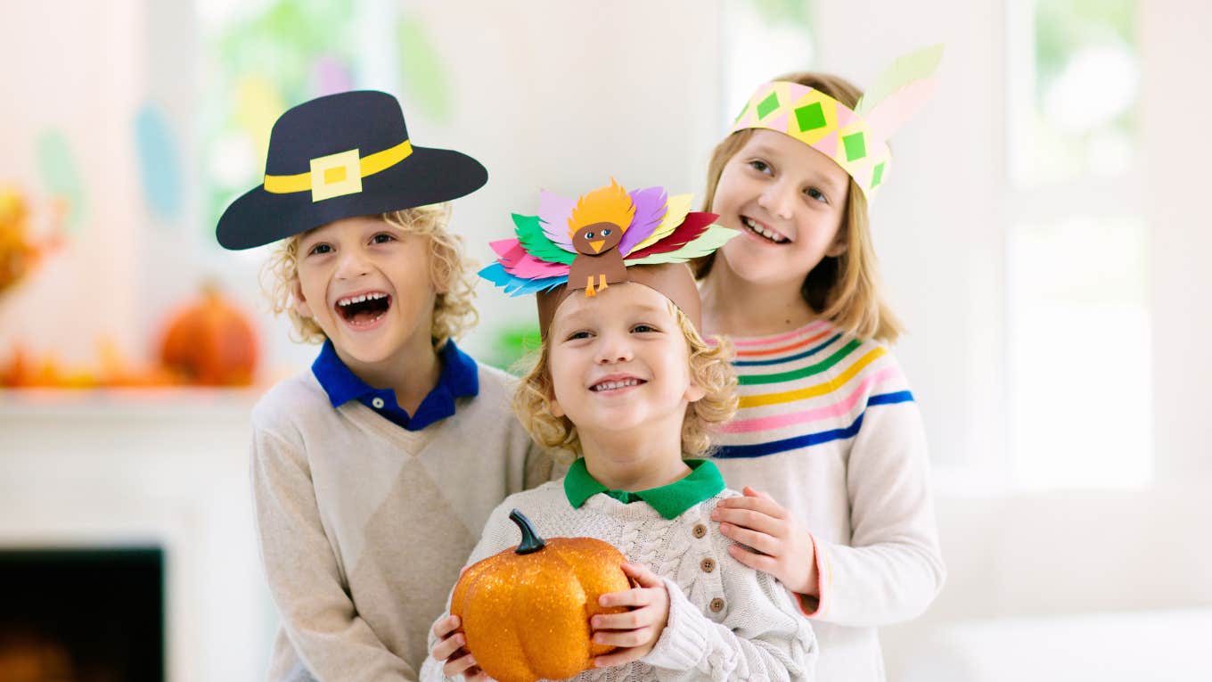 kids in costume for preschool Thanksgiving celebration