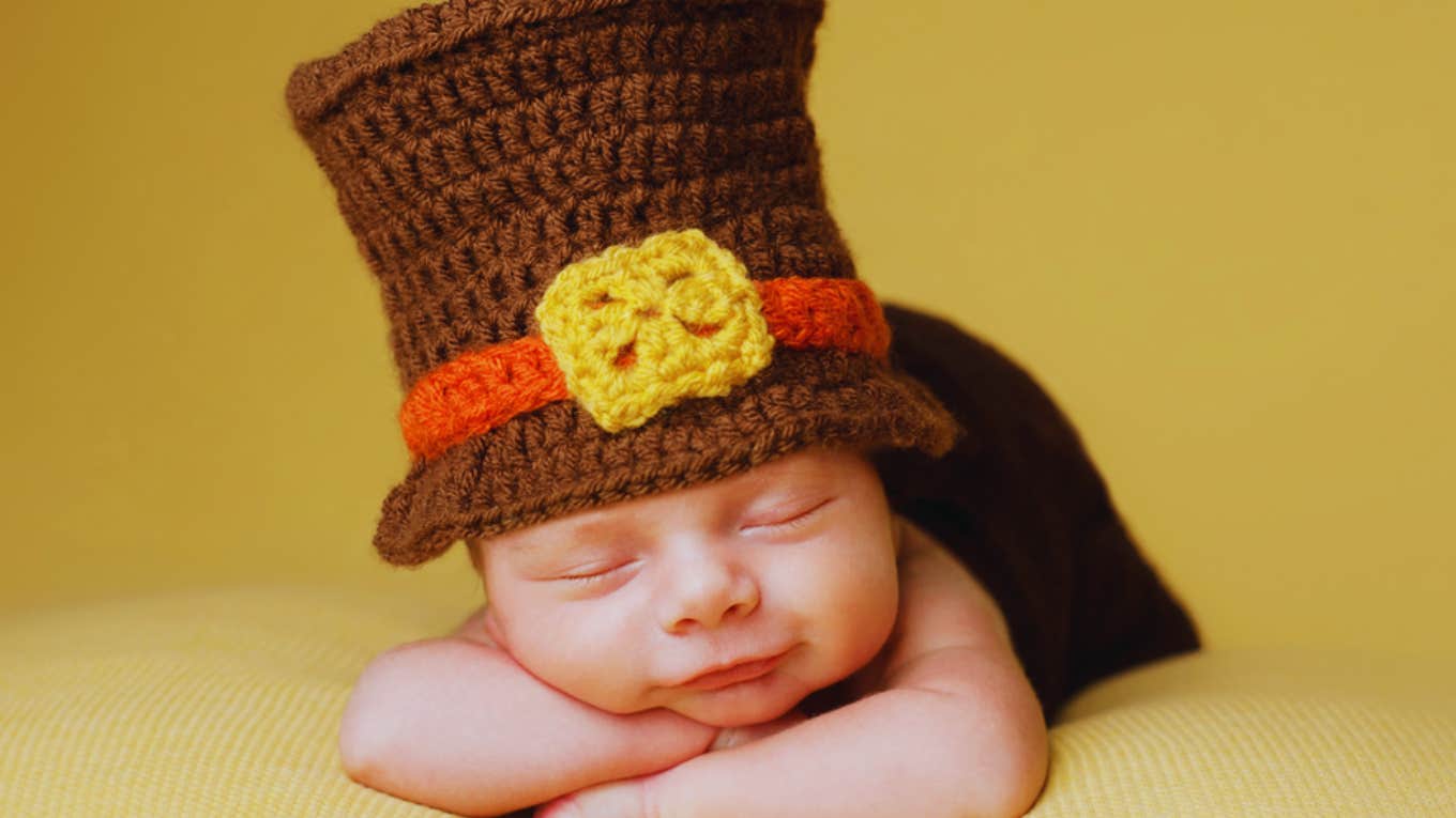 baby dressed in thanksgiving outfit 