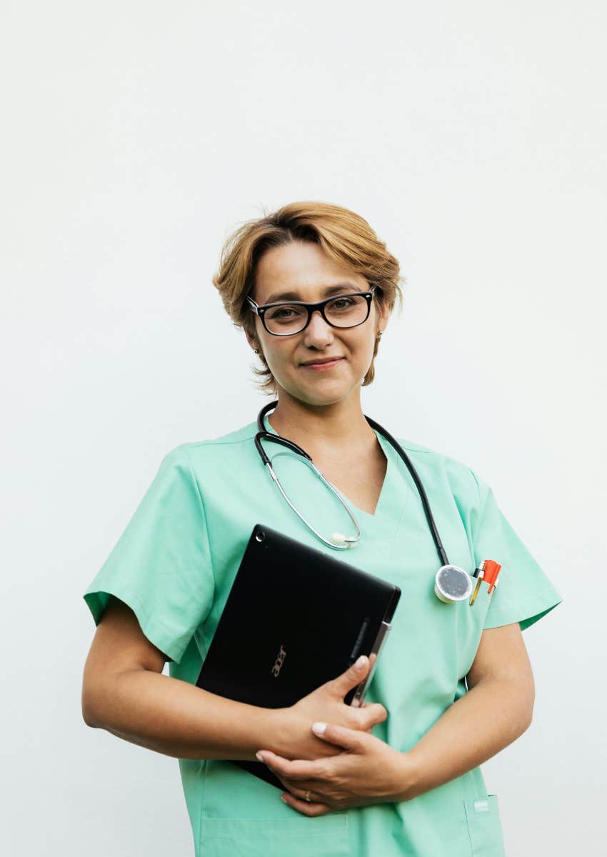 nurse wearing green scrubs