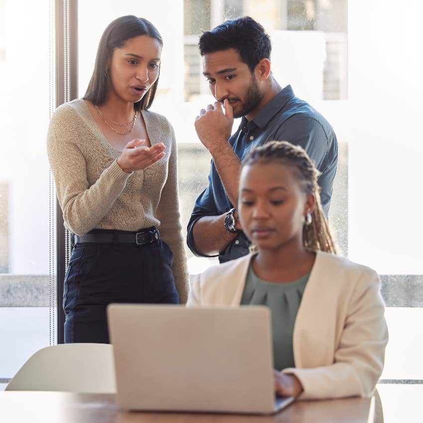 Woman on the verge of narcissistic collapse defaming someone else at work