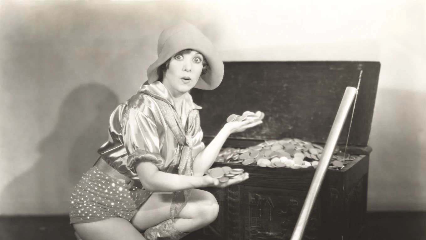 Old-fashioned photo of woman with money