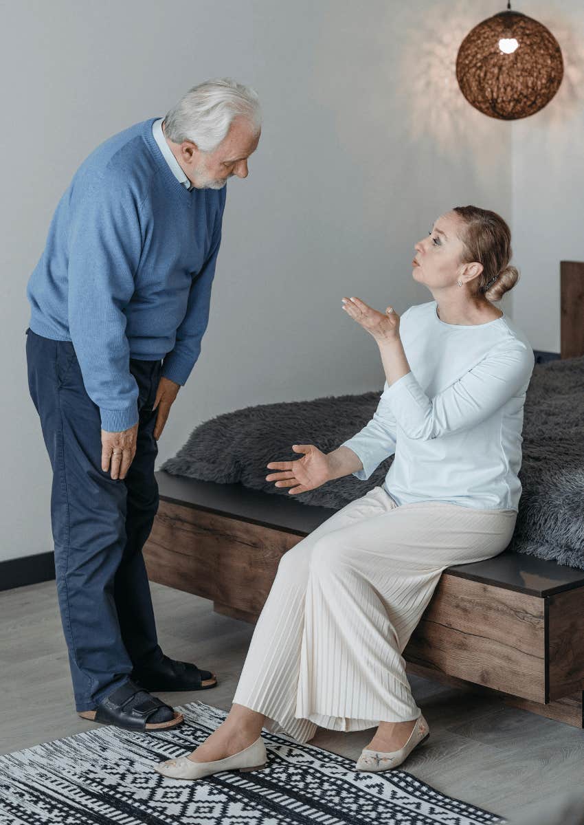 older couple having a serious conversation