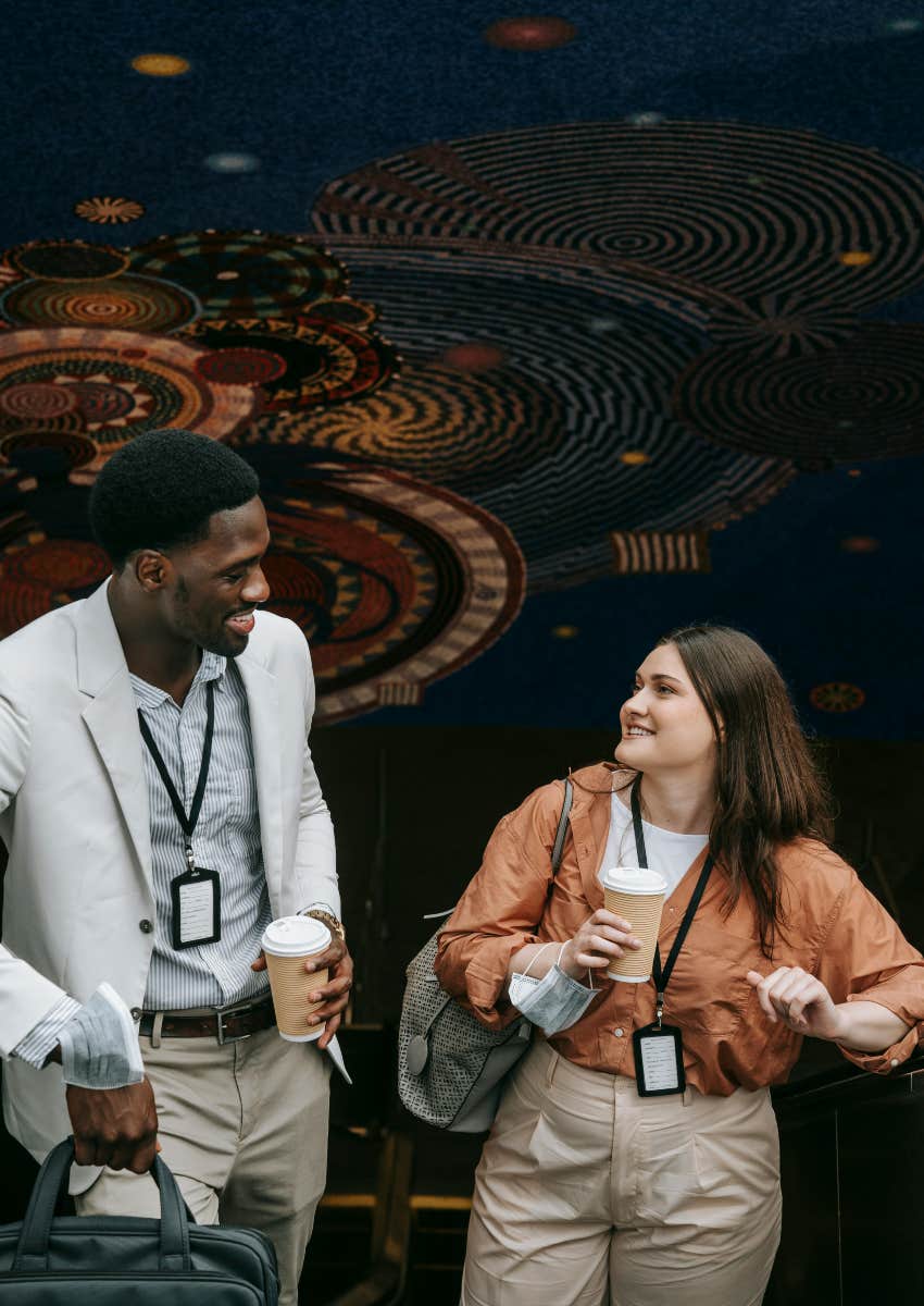 man and woman talking to each other