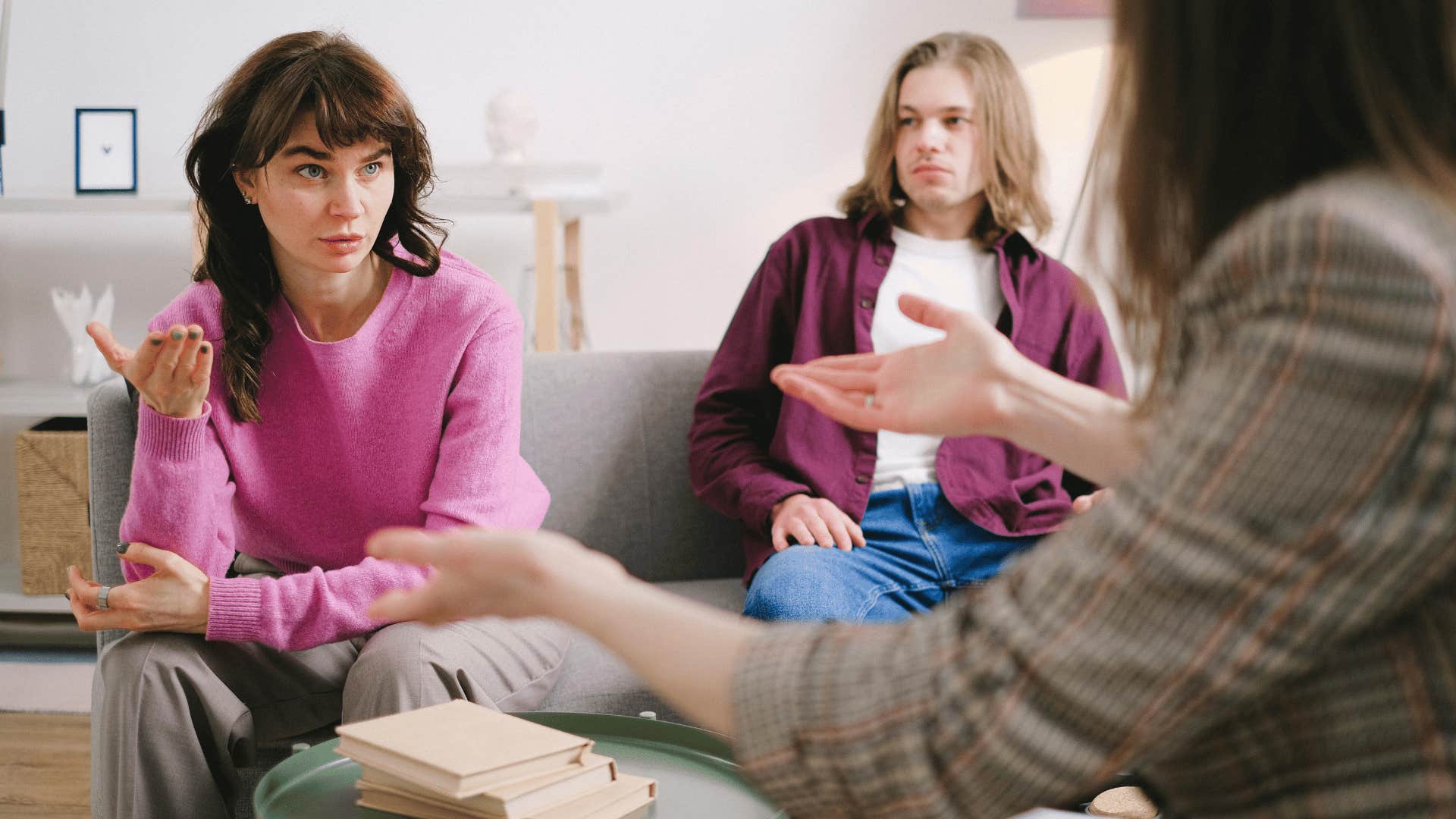 woman speaking to therapist during couple's counseling