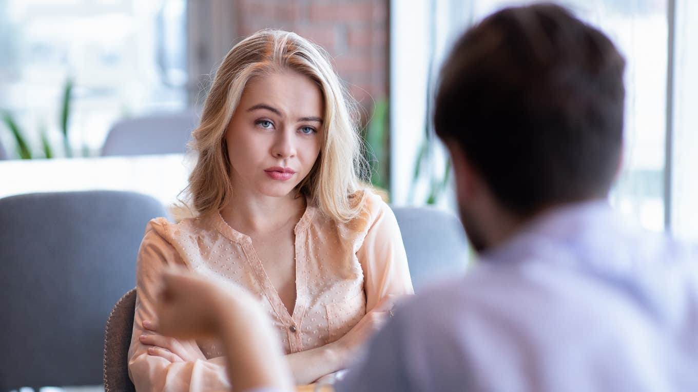 Woman realizes man won't let her in emotionally.