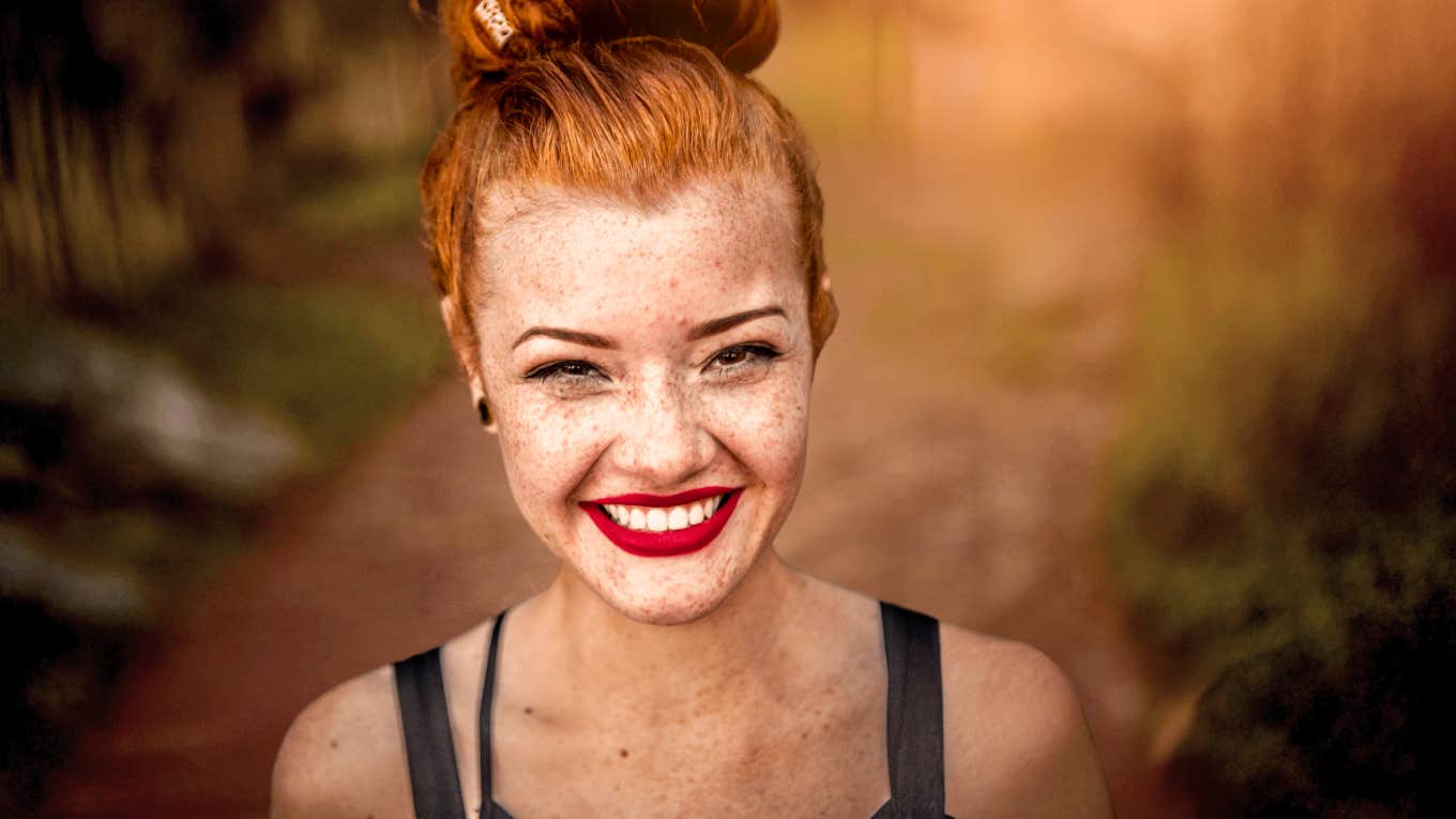 Woman who is ahead in life, smiling.