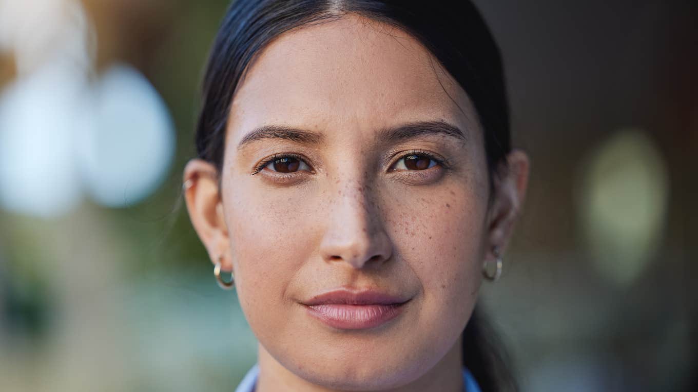 serious looking woman close up