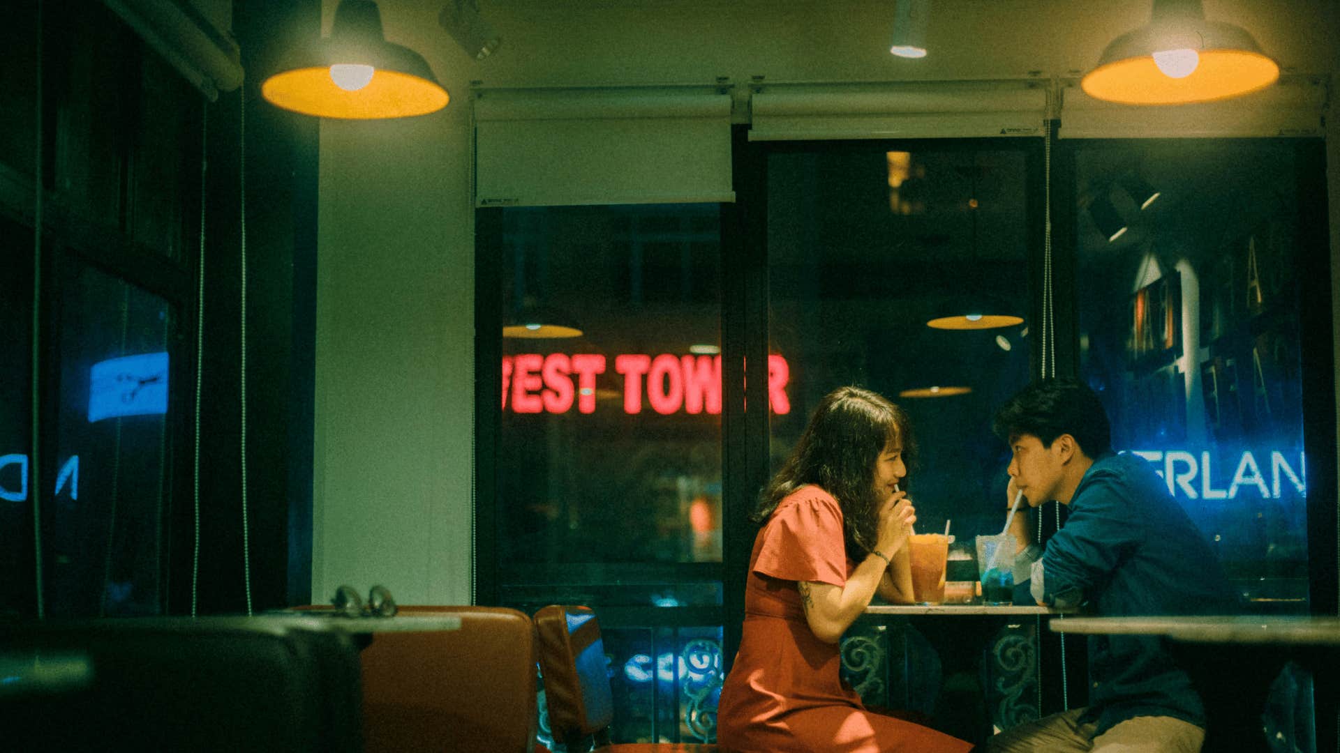 couple having drinks in a restaurant