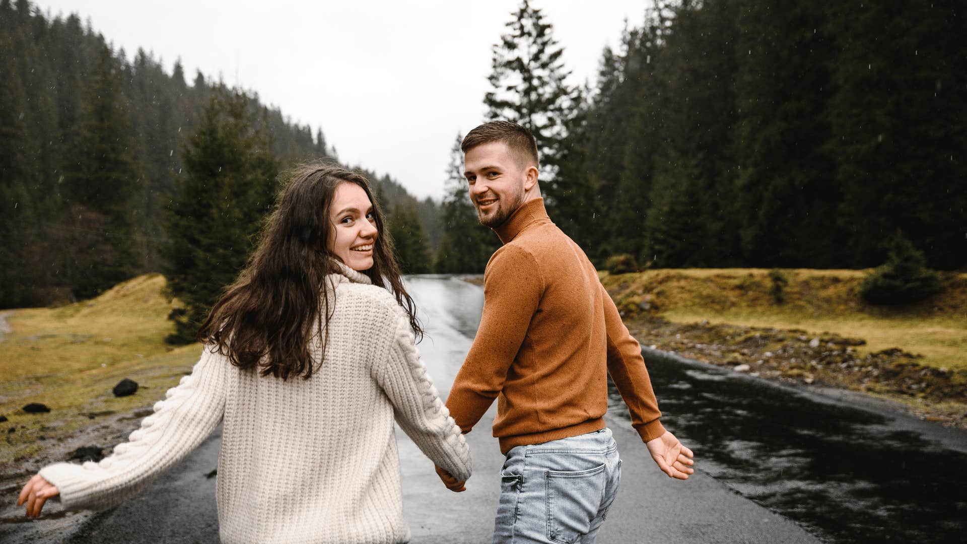 authentic couple look back