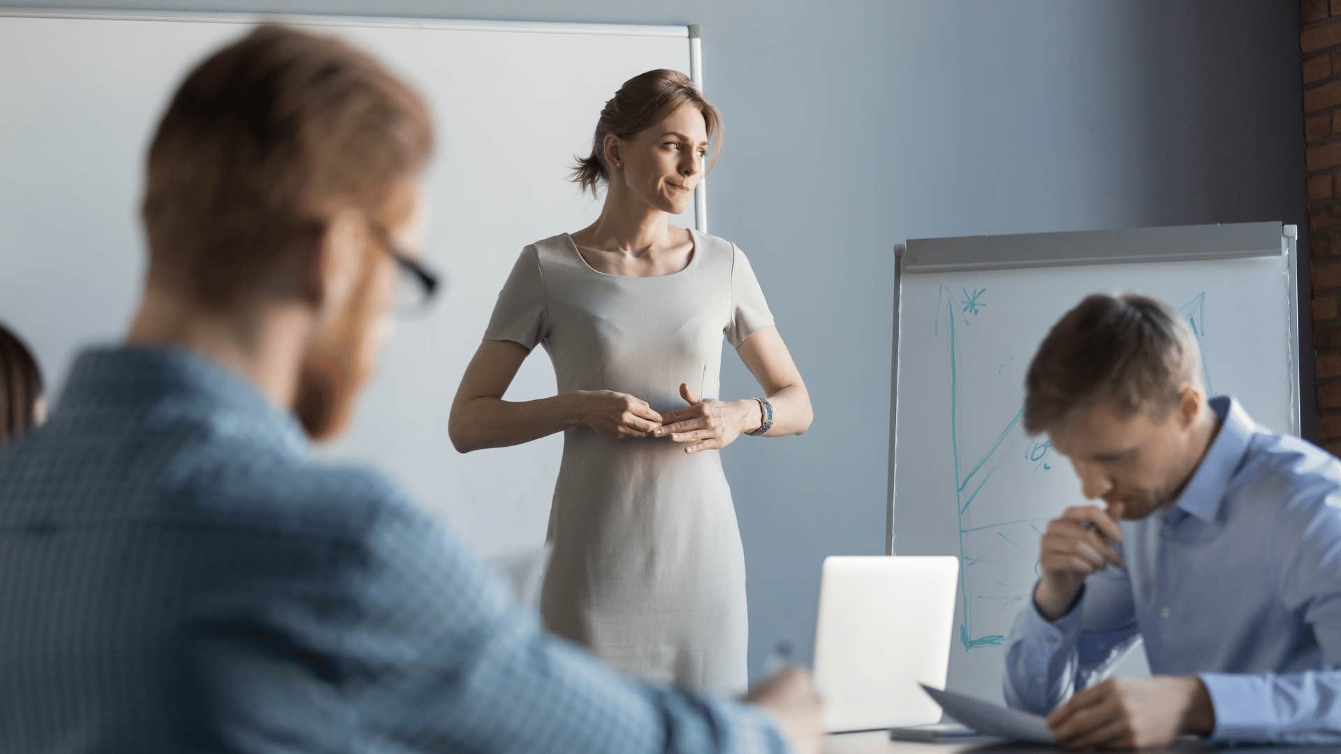 nervous business woman in office