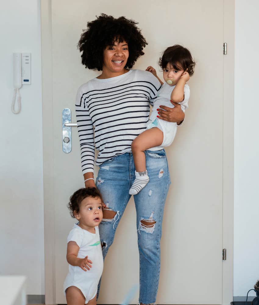 stay-at-home mom juggling two kids