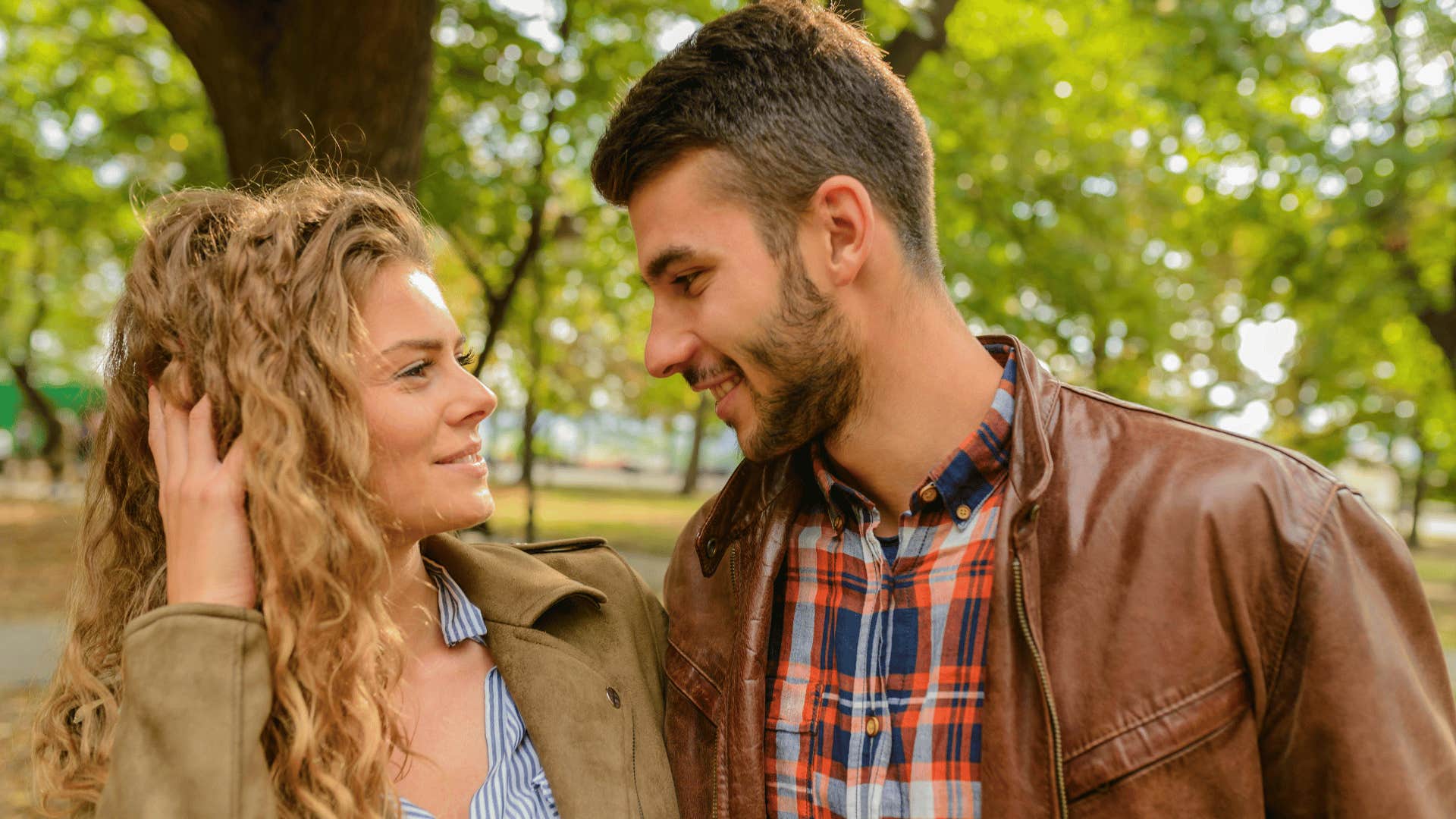 man and woman looking at each other